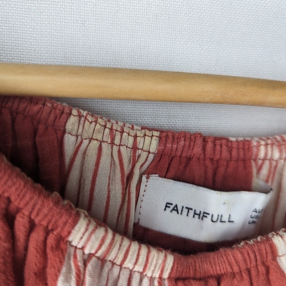 Faithfull the Brand Lulu's Amalfi Rust Red Striped Mini Dress Size US 2 Pockets - Picture 8 of 13